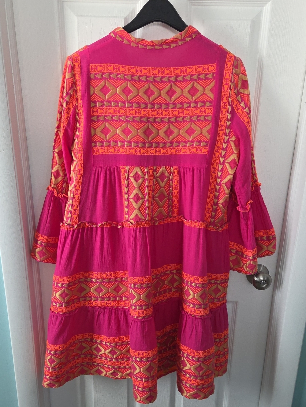 Lace The Label Fuchsia & Orange Geometric Embroidered Boho Mini Dress M EUC - Picture 14 of 15